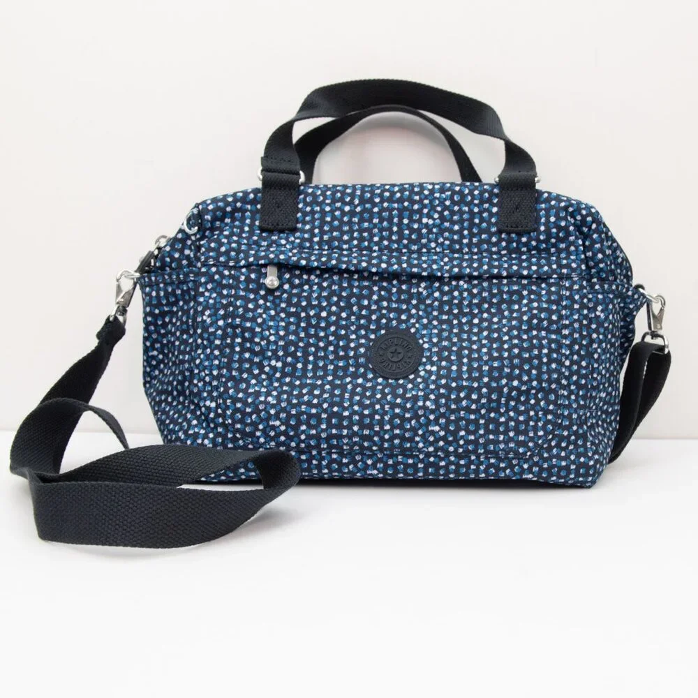 Kipling Flora Shoulder Bag Printed Notes Purse Removable Strap Blue White - Picture 1 of 9